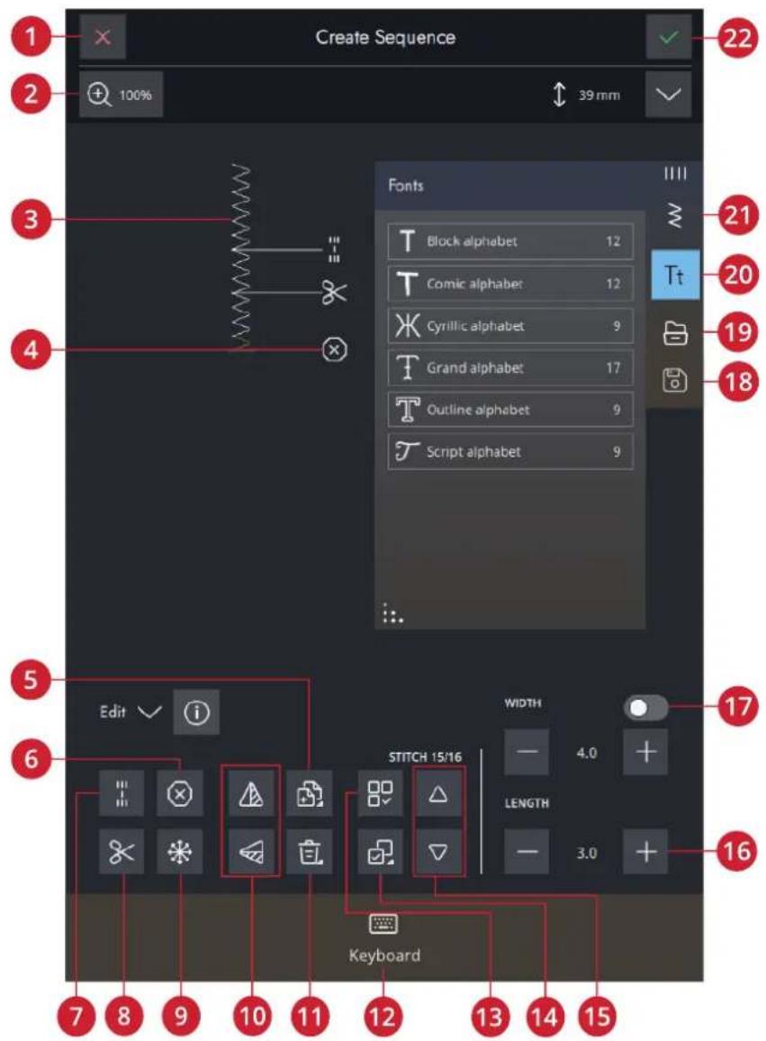 Create Sequence 100% 39 mm 22 Fonts Block alphabet 12 Comic alphabet 12 Cyrillic alphabet 9 Grand alphabet 17 Outline alphabet 9 Script alphabet 9 Edit ✓ STITCH 15/16 WIDTH 4.0 LENGTH 3.0 Keyboard 7 8 9 10 11 12 13 14 15