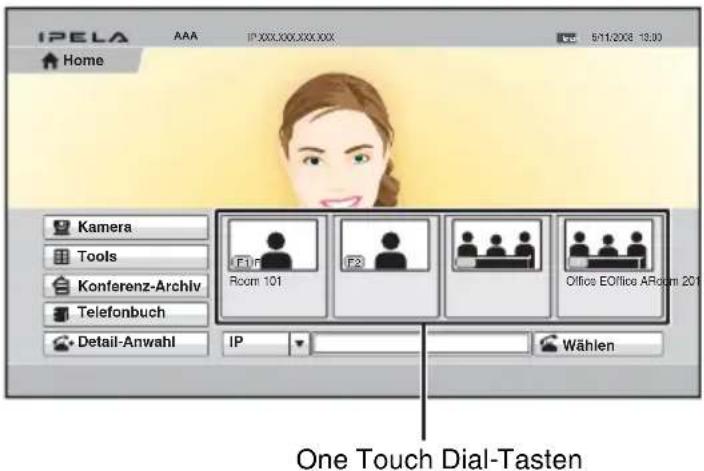 IPELA Home Kamera Tools Konferenz-Archiv Telefonbuch Detail-Anwahl IP IP:XXX,XXX,XXX,XXX 9/11/2008 13:30 Room 101 F1 F2 Office EOffice ARoom 201 Wählen One Touch Dial-Tasten