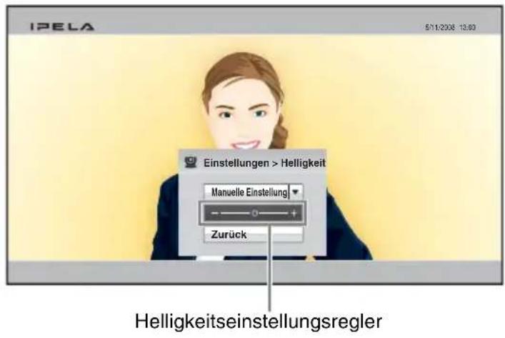 IPELA 5/11/2008 13:00 Einstellungen > Helligkeit Manuelle Einstellung Zurück Helligkeitseinstellungsregler