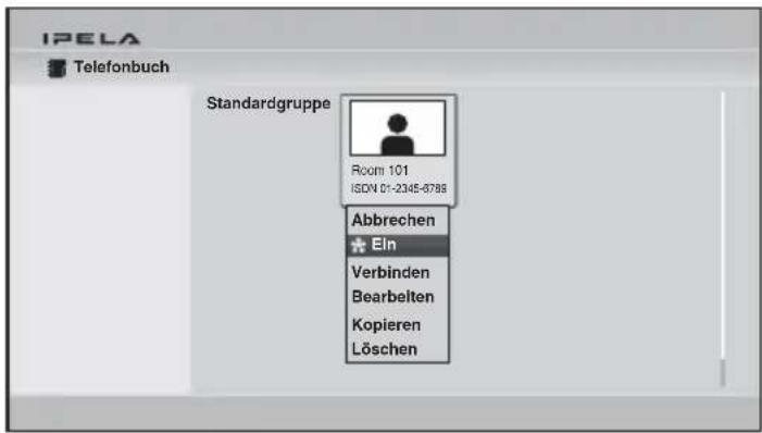 IPELA Telefonbuch Standardgruppe Room 101 ISDN 01-2345-8788 Abbrechen Ein Verbinden Bearbeiten Kopieren Löschen