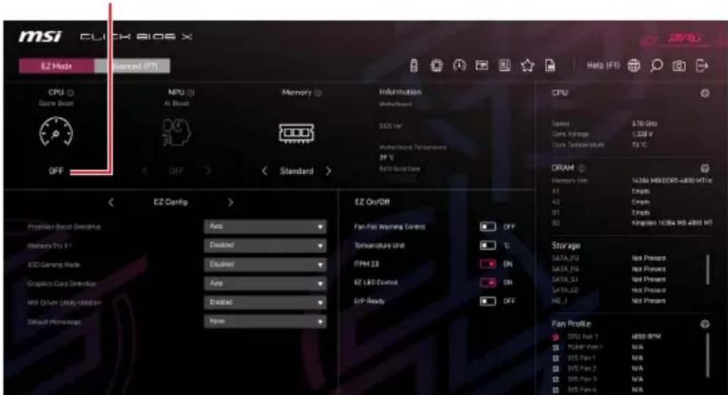 msi CLICK BIOS X E2 Mode Standard (771) CPU Core Base OFF NPU AI Boost Memory Information Maintenance DCS Ver Multi-Board Temperature 30 °C Data Build Data CPU Speed 3.70 GHz Core Voltage 1.328 V Core Temperature 95 °C DRAM Primary Vin: NAMA MAXEDRS-4800 MTTrc A1 Engris A2 Engris B1 Engris B2 Kingdom H08a MS A888 M1 E2 Config > E2 On/Off Fan Pad Warrana Control Temperature Unit TPM 28 BZ LBD Control GFP Ready OFF Storage DATA, JU Net Presera DATA, N4 Net Presera DATA, S1 Net Presera DATA, G2 Net Presera HG_1 Net Presera Fan Profile CPU Ave 1 4800 BPM Poker Pace 1 N/A 105 Pass 1 N/A 105 Pass 2 N/A 105 Pass 3 N/A 105 Pass 4 N/A