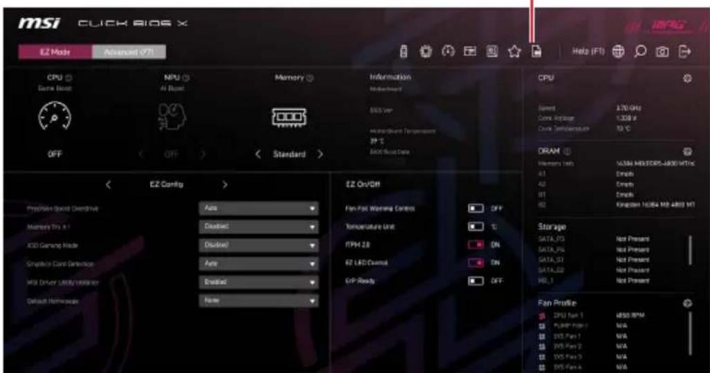 msi CLICK BIOS X EZ Mode Advanced (71) CPU Game Mount MPU AI Mount Memory Information Unadjusted 800 Vr Microband Temperature 29 °C 800 Vr Data OFF < OFF > < Standard > EZ Config > Precision Good Desirive Memory Trx 4.1 X30 Gaming Mode Snator Coil Detection MS Driver Utility Huber Default Homecare Auto Disinact Disinact Auto Envlact None EZ On/Off Fan Pos Working Control Temperature Unit IFPM 28 E2 LED Control GIP Ready DPP T DN DN OFF CPU Name: 2.70 GHz Core I/O/Max: 1.20V A Core Sensitive: 15°C DRAM Memory 100 A1 A2 B1 B2 Storage DATA, PS DATA, PA DATA, SI DATA, SD MS, 1 Not Presets Not Presets Not Presets Not Presets Not Presets Not Presets Not Presets Fan Profile CPU Part 1 PLNR Part 1 IIS Part 1 IIS Part 2 IIS Part 3 IIS Part 4