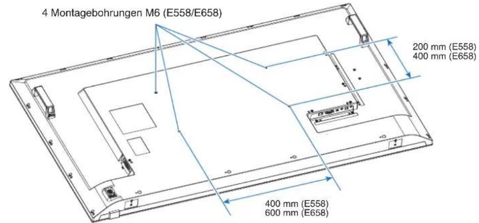 4 Montagebohrungen M6 (E558/E658) 200 mm (E558) 400 mm (E658) 400 mm (E558) 600 mm (E658)