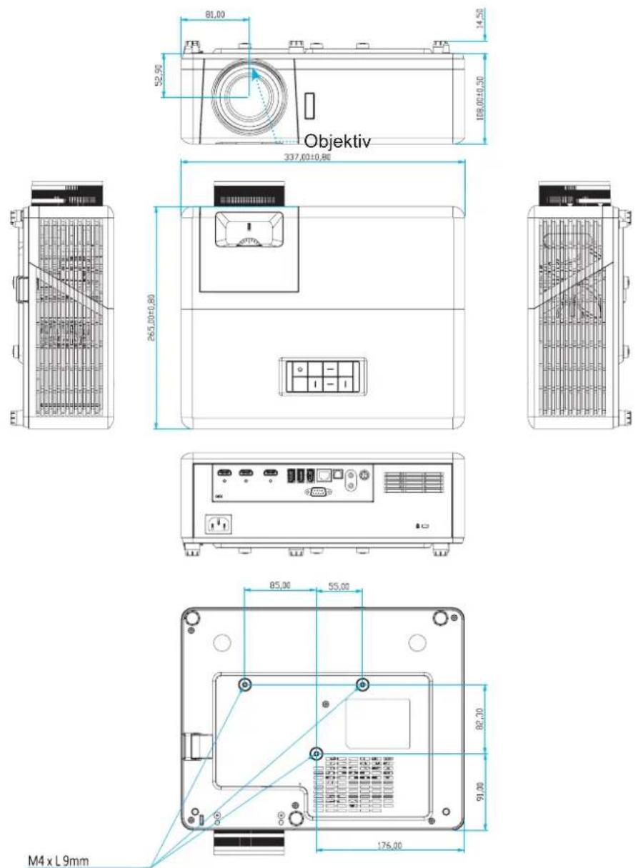 OPTOMA UHZ3000 - Projektorabmessungen und Deckenmontage - 1