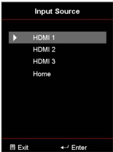Input Source HDMI 1 HDMI 2 HDMI 3 Home Exit Enter