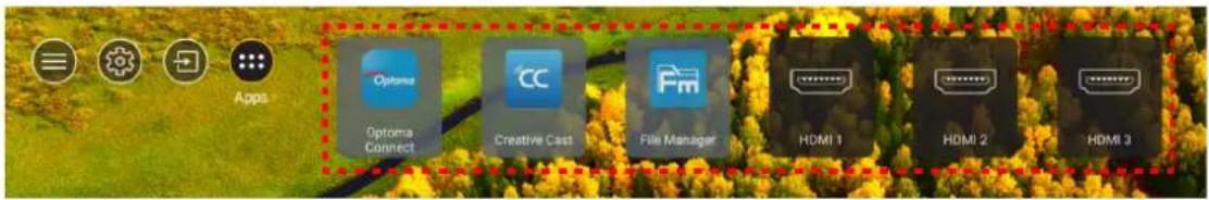 Apps Optoma Optoma Connect Creative Cast File Manager HDMI 1 HDMI 2 HDMI 3