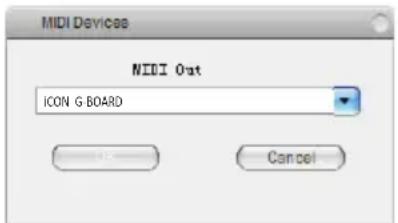 MIDI Devices NIDI Out ICON G BOARD Cancel