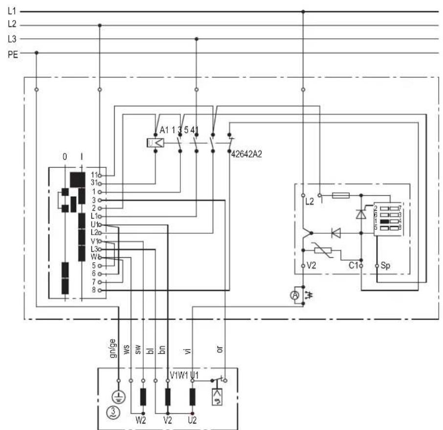 L1 L2 L3 PE 0 I 11 31 1 3 2 L10 U1 L20 V10 L30 Wb 5 6 7 8 gn/ge ws sw bl bn vi or A1 1 3 5 41 42642A2 L2 2 7 6 3 1 3 5 3 V2 C1 Sp ③ W2 V2 U2