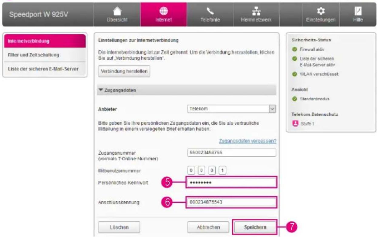 Speedport W 925V Übersicht Internet Telefonie Heimnetzwerk Einstellungen zur Internetverbindung Die Internetverbindung ist zur Zeit getrennt. Um die Verbindung herzustellen, klicken Sie auf „Verbindung herstellen”. Verbindung herstellen Zugangsdaten Anbieter Telekom Bitte geben Sie Ihre persönlichen…