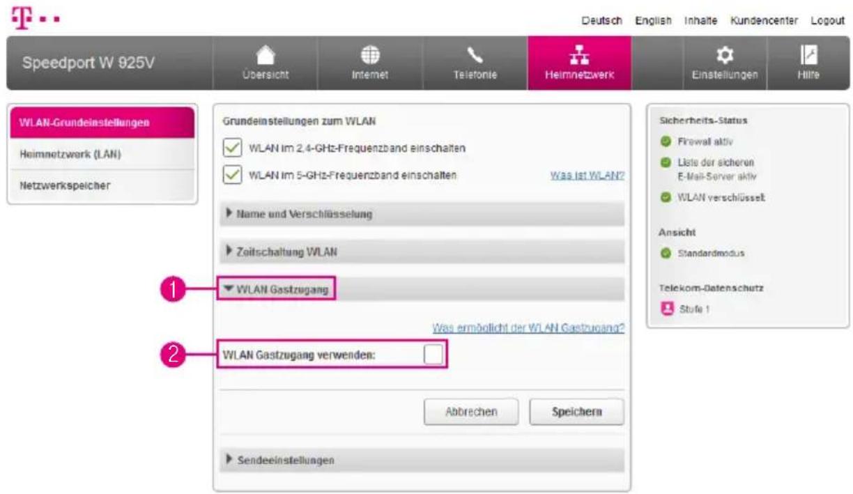 Speedport W 925V Übersicht Internet Telefonie Heimnetzwerk Einstellungen Hilfe WLAN-Grundeinstellungen Heimnetzwerk (LAN) Netzwerkspeicher Grundeinstellungen zum WLAN WLAN im 2.4-GHz-Frequenzband einschalten WLAN im 5-GHz-Frequenzband einschalten Was ist WLAN? Name und Verschlüsselung Zeitschaltung…