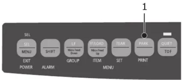 SEL SEL MENU SHIFT LF Micro Feed Down Group FF/LOAD Micro Feed Up ITEM TEAR PARK PRINT QUIET TOF EXIT POWER ALARM MENU