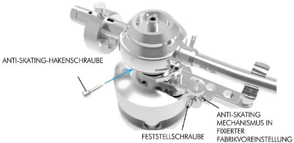 ANTI-SKATING-HAKENSCHRAUBE FESTSTELLSCHRAUBE ANTI-SKATING MECHANISMUS IN FIXIERTER FABRIKVOREINSTELLUNG