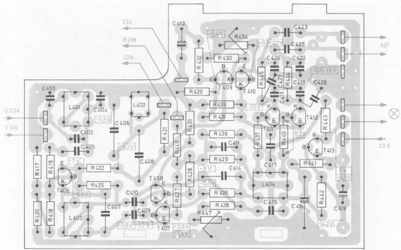 22c R218 22b C403 L401 C404 -11.5V C406 L402 R421 R429 R433 R439 R431 R436 C411 R426 C414 C417 R440 T411 E B K E T409 T410 C427 C428 C423 C425 C426 C420 C418 C413 R432 R430 E K B T409 R445 C427 R444 C418 C428 R431 R437 T412 E K E T413 R443 L404 C415 C416 R441 0V -1.5V -0.5V -0.6V -0.9V -1.7V -1.4V R417 R419 E7V R422 R425 T406 -6.5V C408 R420 R418 L403 C407 C409 B E T 407 -0.6V -1.4V