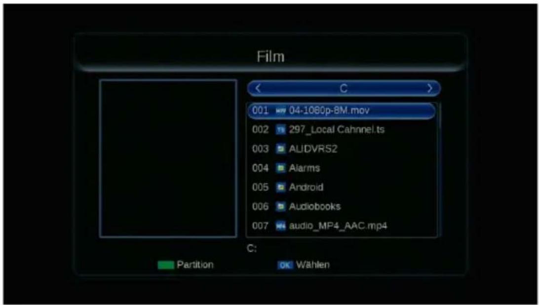 Film 001 04-1080p-8M.mov 002 297_Local Cahnnel.ts 003 AUDVRS2 004 Alarms 005 Android 006 Audiobooks 007 audio_MP4_AAC.mp4 C: Partition OK Wahlen