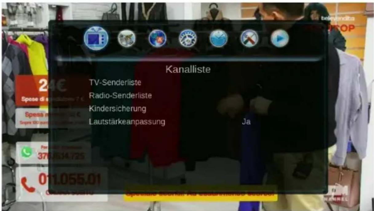 Kanalliste TV-Senderliste Radio-Senderliste Kindersicherung Lautstärkeanpassung Spessie Sonnen Ab Gasatemoned Sonner