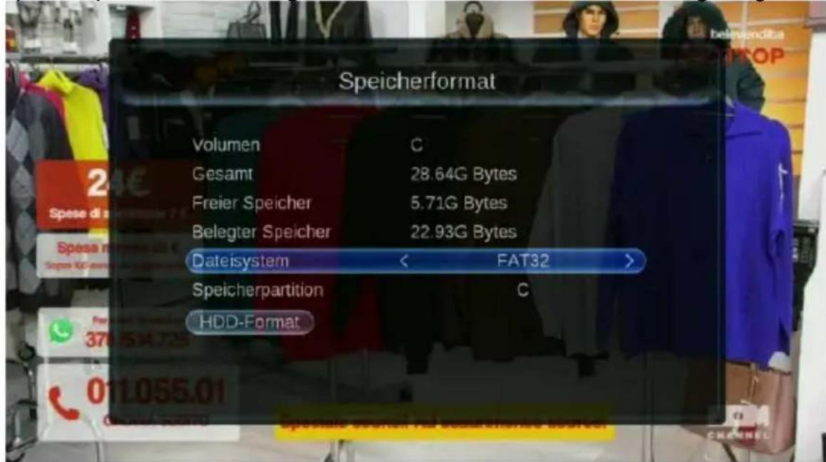 Speicherformat Volumen C Gesamt 28.64G Bytes Freier Speicher 5.71G Bytes Belegter Speicher 22.93G Bytes Dateisystem Speicherpartition C HDD-Format