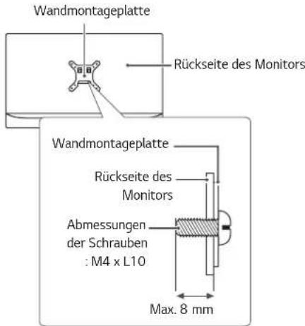 Wandmontageplatte Rückseite des Monitors Wandmontageplatte Rückseite des Monitors Abmessungen der Schrauben : M4 x L10 Max. 8 mm