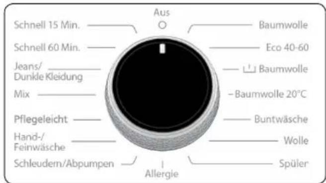 Schnell 15 Min. Schnell 60 Min. Jeans/ Dunkle Kleidung Mix Pflegeleicht Hand-/Feinwäsche Schleudern/Abpumpen Aus Baumwolle Eco 40-60 Baumwolle Baumwolle 20°C Buntwäsche Wolle Spüler Allergie