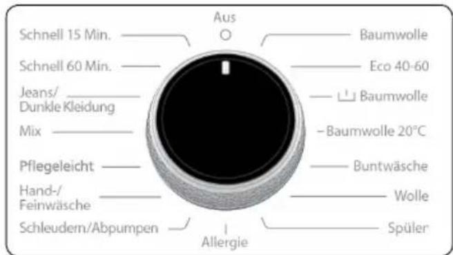 Schnell 15 Min. Schnell 60 Min. Jeans/ Dunkle Kleidung Mix Pflegeleicht Hand-/Feinwäsche Schleudern/Abpumpen Aus O Baumwolle Eco 40-60 Baumwolle Baumwolle 20°C Buntwäsche Wolle Spüler Allergie