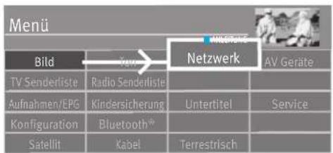 Menü Bild → Radio Senderliste Aufnahmen/EPG Kindersicherung Konfiguration Bluetooth® Satellit Kabel Netzwerk AV Geräte Untertitel Service Terrestrisch