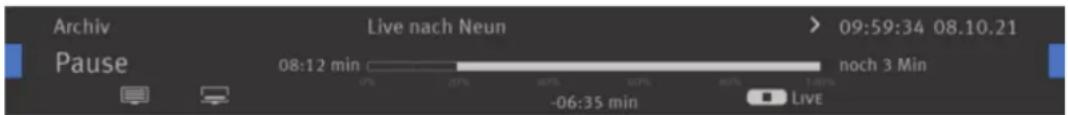 Archiv Pause Live nach Neun 08:12 min 07% 23% 467% 100% 497% 1.00% -06:35 min LIVE 09:59:34 08.10.21 noch 3 Min