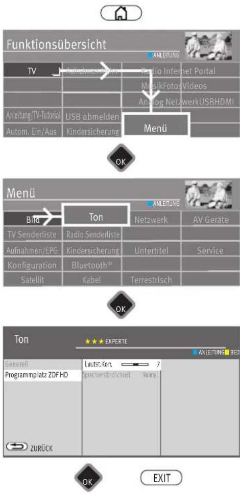 Funktionsübersicht TV Anleitung/TV-Tutorial Autom. Ein/Aus ANLEITUNG Radio Internet Portal MatsikFotoeVideos Analog NetzwerkUSBHDMI USB abmelden Kindersicherung Menu OK Menü Bitu Ton Radio Senderliste Aufnahmen/EPG Konfiguration Satellit Bluetooth® Kabel Netzwerk Untertitel Terrestrisch AV Geräte Service OK Ton ★★★ EXPERTE General Programmplatz ZDF HD Lautst.Kon. SprachwestBörschteil Komal ZURÜCK AKLEITUNG BED EXIT