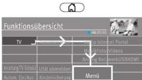 Funktionsübersicht ANLEUNG TV Radio Internet Portal MusicFotosVideos Analog Net/werkUSBHDMI Anleitung/TV-Tutorial USB abmelden Autom. Ein/Aus Kindersicherung Menu