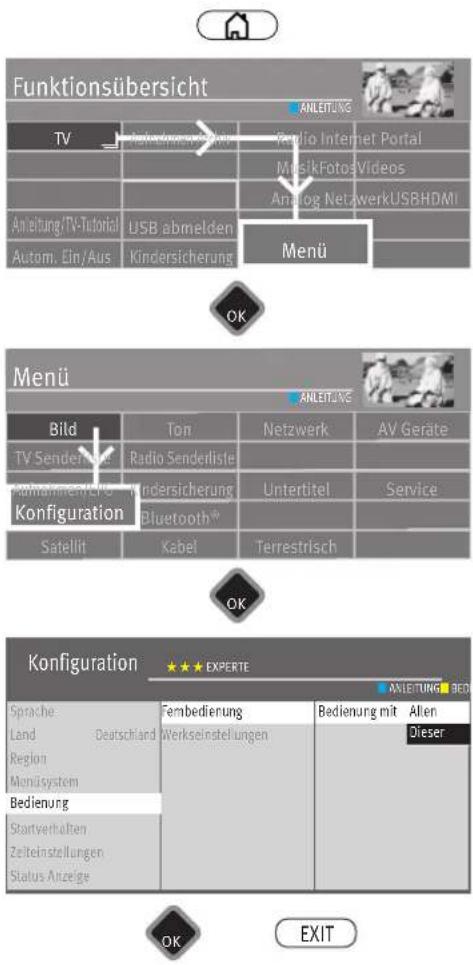 Funktionsübersicht TV Anleitung/TV-Tutorial Autom. Ein/Aus ANLEITUNG Paplio Internet Portal ManskFotosVideos Analog NetzwerkUSBHDMI USB abmelden Kindersicherung Menu OK Menü Bild TV Senderlusive Aufnahmen/ERG Konfiguration Satellit Ton Radio Senderliste Kinderansicherung Bluetooth® Kabel Netzwerk Untertitel Terrestrisch AV Geräte Service OK Konfiguration Sprache Land Deutschland Region Monüsystem Bedienung Startverhalten Zeiteinstellungen Status Anzeige Ferbedierung Werkseinstellungen Bedienung mit Allen Dieser OK EXIT