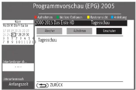 Programmvorschau (EPG) 2005 Nutz Vo Di Vi Do Fi Sa So 17 18 19 20 21 22 23 24 25 26 27 28 29 30 3 1 2 3 4 5 6 7 8 9 10 11 12 13 Zinser Sondere: ab... Zlute sortieren nach Anfangszeit Aufnahmen Werte Optionen Rastenansicht Anleitung 2000-2015 Das Erste HD Tagesschau Abrechen Aufnahmen Umschalter Tagesschau ZLÜRÜCK