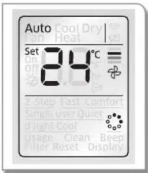 Auto Set 24°C 2 Step Fast Comfort Single user Quiet Light Cool Usage Clean Beep Filter Reset Display