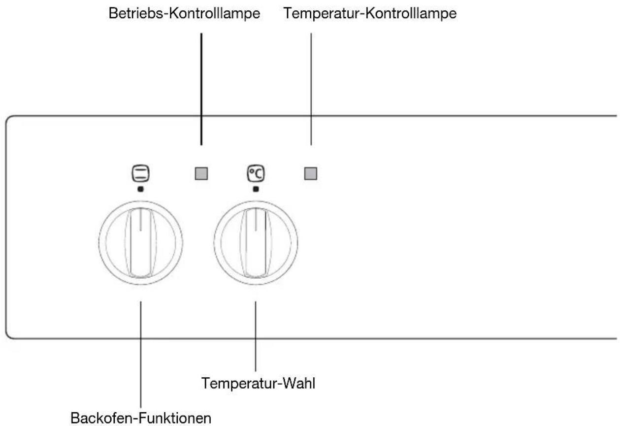 Betriebs-Kontrolllampe Temperatur-Kontrolllampe Temperature-Wahl Backofen-Funktionen