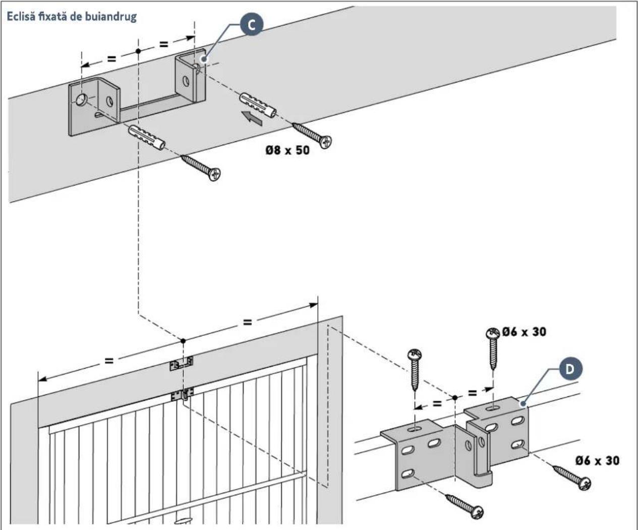 Eclisă fixată de buiandrug Ø8 x 50 Ø6 x 30 Ø6 x 30