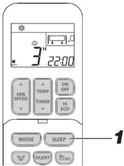 3 H 22:00 FAN SPEED TEMP TIMER ON OFF HI ECO MODE SLEEP SILENT 100%