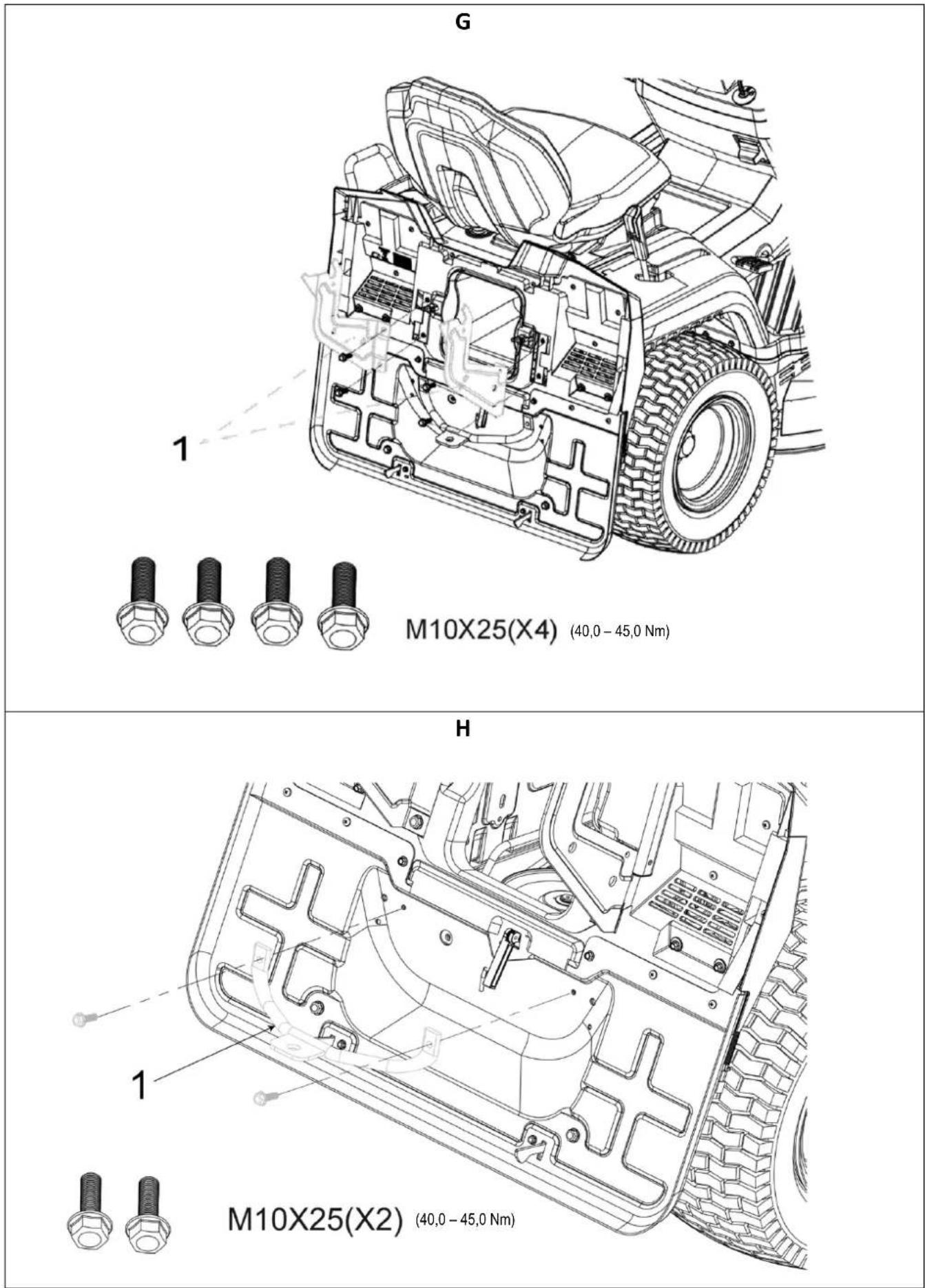 G 1 M10X25(X4) (40,0 - 45,0 Nm) H 1 M10X25(X2) (40,0 - 45,0 Nm)