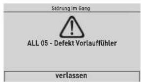 Störung im Gang ALL 05 - Defekt Vorlauffühler verlassen