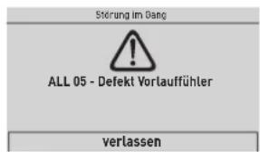 Störung im Gang ALL 05 - Defekt Vortauffühler verlassen