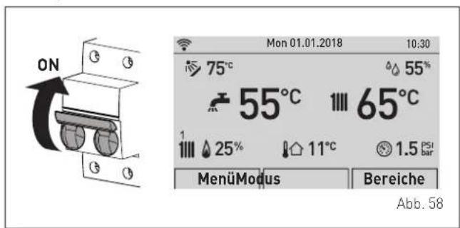 ON 75°C 55% 55°C 65°C 1 25% 11°C 1.5 PSI bar MenüModus Bereiche Abb. 58