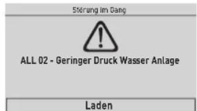 Störung im Gang ALL 02 - Geringer Druck Wasser Anlage Laden