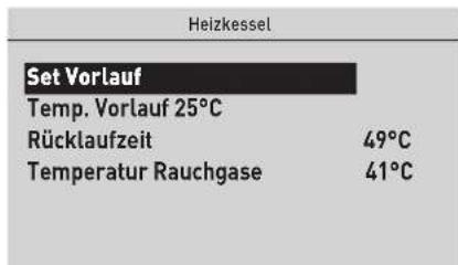 Heizkessel Set Vorlauf Temp. Vorlauf 25°C Rücklaufzeit 49°C Temperatur Rauchgase 41°C