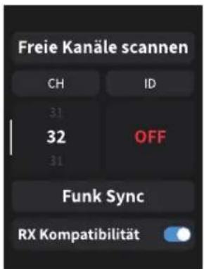 Freie Kanäle scannen CH ID 31 32 OFF 31 Funk Sync RX Kompatibilität