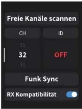 Freie Kanäle scannen CH ID 31 32 OFF 31 Funk Sync RX Kompatibilität