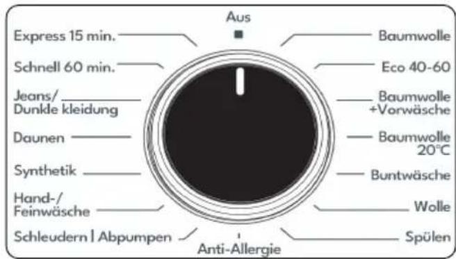 Aus Express 15 min. Schnell 60 min. Jeans/ Dunkle kleidung Daunen Synthetik Hand-/Feinwäsche Schleudern | Abpumpen Anti-Allergie Baumwolle Eco 40-60 Baumwolle +Vorwäsche Baumwolle 20°C Buntwäsche Wolle Spülen