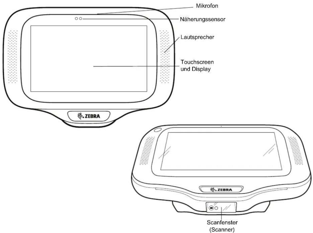 Mikrofon Näherungssensor Lautsprecher Touchscreen und Display ZEBRA Scanfenster (Scanner)