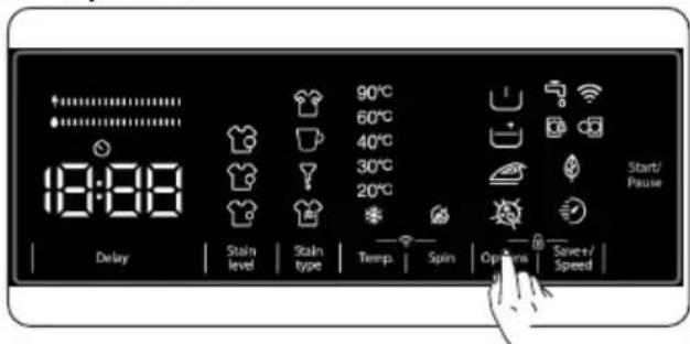 13:08 90°C 60°C 40°C 30°C 20°C Start/ Pause Delay Stain level Stain type Temp. Spin Options Saver/ Speed