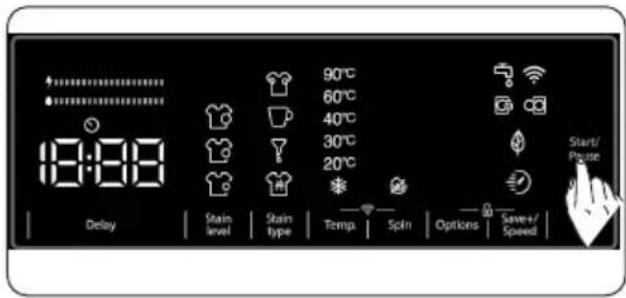 18:00 Delay Stain level Stain type 90°C 60°C 40°C 30°C 20°C Spin Options Saver/ Speed Start/ Pause