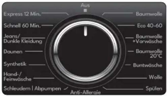 Aus Express 12 Min. Schnell 60 Min. Jeans/ Dunkle Kleidung Daunen Synthetik Hand-/Feinwäsche Schleudern | Abpumpen Anti-Allergie Baumwolle Eco 40-60 Baumwolle +Vorwäsche Baumwolle 20°C Buntwäsche Wolle Spülen