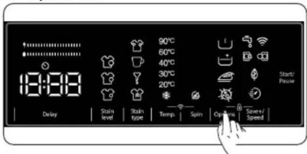 90°C 60°C 40°C 30°C 20°C Start/ Pause Delay Stain level Stain type Temp. Spin Options Sweer/ Speed