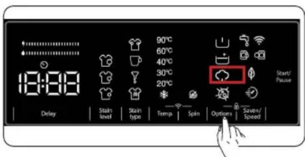 18:08 90°C 60°C 40°C 30°C 20°C Start/ Pause Delay Stain level Stain type Temp. Spin Options Save/ Speed