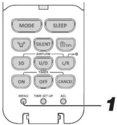 MODE SLEEP SILENT AIRFLOW 3D U/D L/R TIMER ON OFF CANCEL MENU TIME SET UP ACL 1