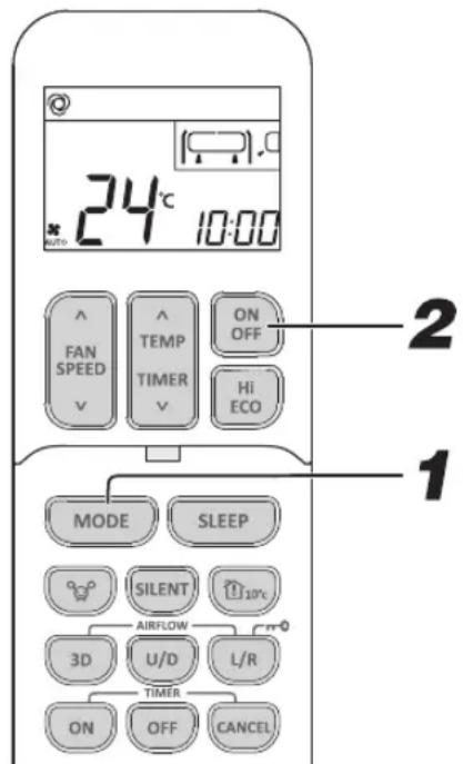 24°C 10:00 FAN SPEED TEMP TIMER ON OFF Hi ECO MODE SLEEP SILENT AIRFLOW 3D U/D L/R TIMER ON OFF CANCEL